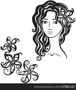 Elegant line art of a girl with a flower in her hair