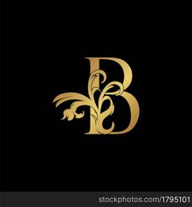Elegant Luxury Letter B golden logo vector design, alphabet decoration style.