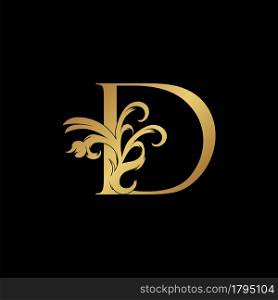 Elegant Luxury Letter D golden logo vector design, alphabet decoration style.