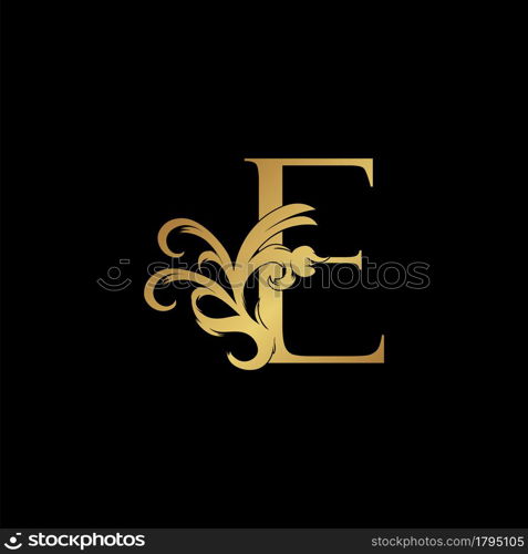 Elegant Luxury Letter E golden logo vector design, alphabet decoration style.