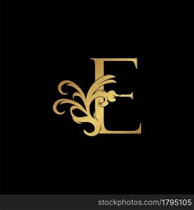 Elegant Luxury Letter E golden logo vector design, alphabet decoration style.