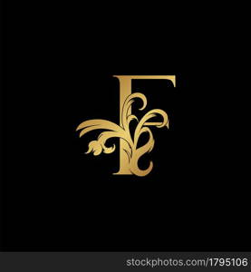 Elegant Luxury Letter F golden logo vector design, alphabet decoration style.