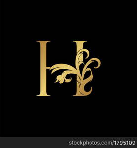 Elegant Luxury Letter H golden logo vector design, alphabet decoration style.
