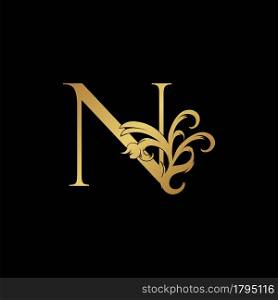 Elegant Luxury Letter N golden logo vector design, alphabet decoration style.