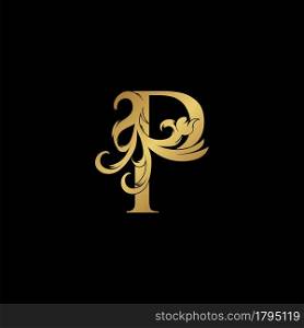 Elegant Luxury Letter P golden logo vector design, alphabet decoration style.