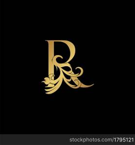 Elegant Luxury Letter R golden logo vector design, alphabet decoration style.