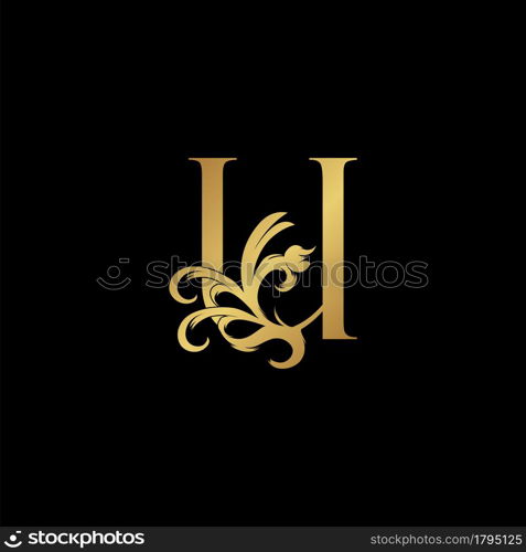 Elegant Luxury Letter U golden logo vector design, alphabet decoration style.