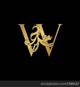 Elegant Luxury Letter W golden logo vector design, alphabet decoration style.