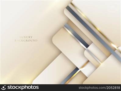 Elegant luxury template abstract background light brown squares layer overlapping with gray, golden stripes with lighting effect. Vector graphic illustration