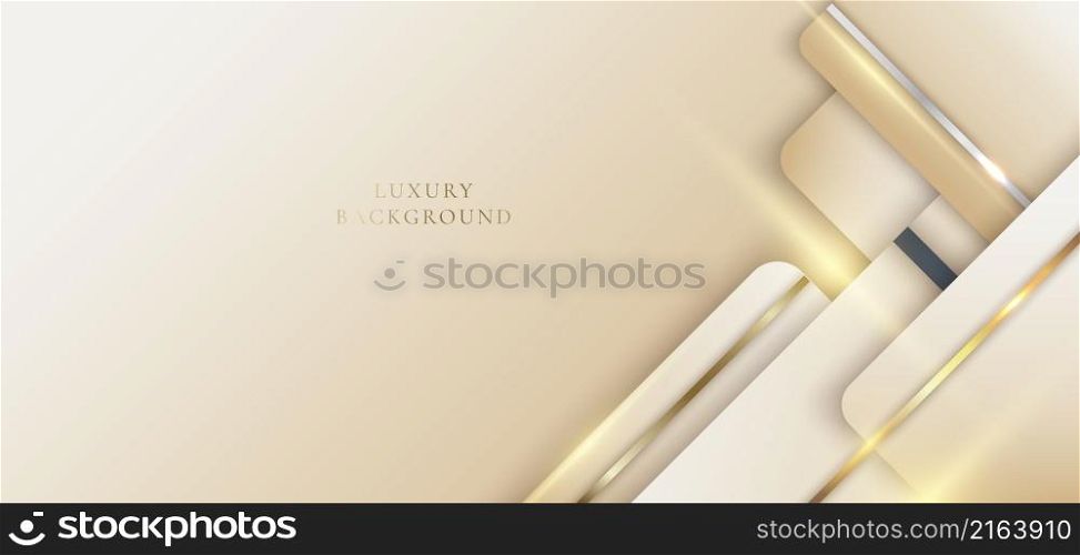 Elegant luxury template abstract background light brown squares layer overlapping with gray, golden stripes with lighting effect. Vector graphic illustration