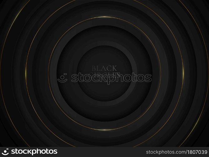 Elegant modern black circles background with golden line and lighting luxury style. Vector illustration