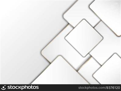 Elegant modern luxury white geometric square with golden border and halftone on clean background