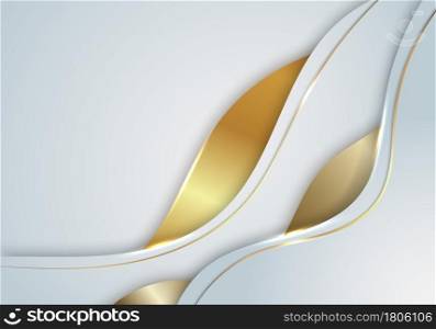 Elegant modern template background white and golden wave shapes layered with line gold elements. 3D luxury paper cut style. Vector illustration