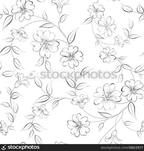 Elegant monochrome flowers fabric, seampless pattern. Vector illustration.