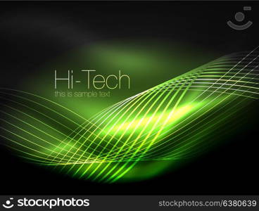 Elegant neon flowing stripes, smooth waves with light effects. Elegant neon flowing stripes, smooth waves with light effects. Vector illustration