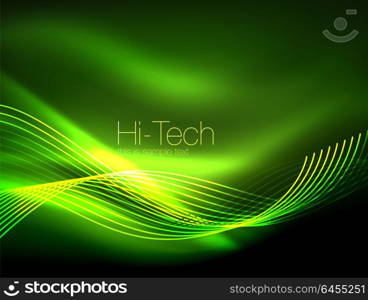 Elegant neon flowing stripes, smooth waves with light effects. Elegant neon flowing stripes, smooth waves with light effects. Vector illustration