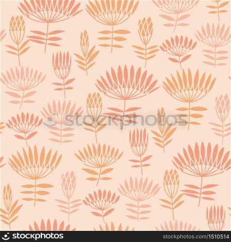 Elegant nude color abstract flower seamless pattern. Vector illustration grass floral tile motif. Silhouette rapport for textile, wallpaper, background.