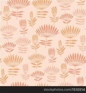 Elegant nude color abstract flower seamless pattern. Vector illustration grass floral tile motif. Silhouette rapport for textile, wallpaper, background.