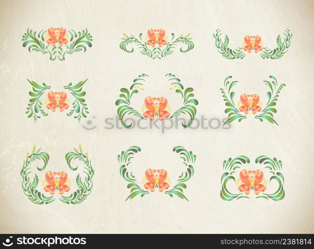 Elegant orange frame. Ornamental art background. Floral vector ornament.. Orange ornament on white background.