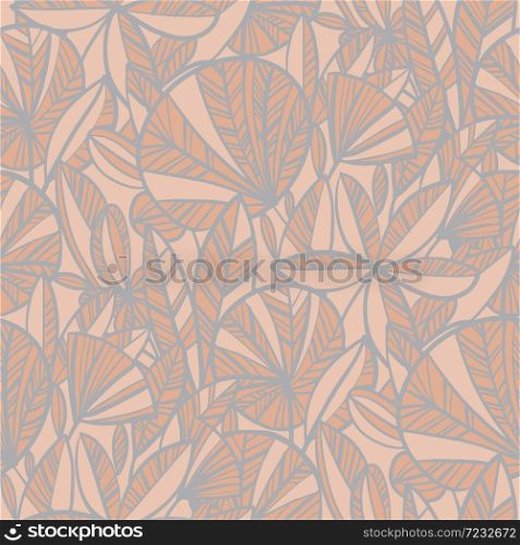 Elegant pastel color modern jungle leaves seamless pattern for background, fabric, textile, wrap, surface, web and print design. Rosy and gray foliage tile motif.