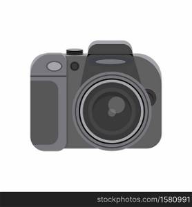 Elegant photo camera on white background, modern black single-lens reflex camera. photo camera isolated on white