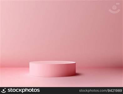 Elegant pink color podium stand on a soft pink floor, creating a modern and minimalistic style product showcase. This 3D realistic mockup is perfect for presenting your concepts and designs in a visually striking way.