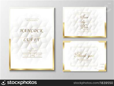 Elegant premium white wedding invitation card template. Geometric design luxury background with golden frame