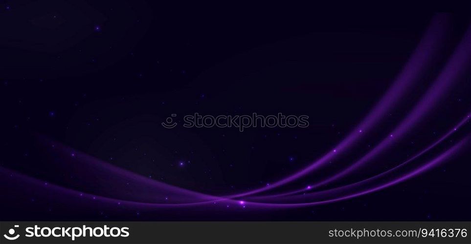 Elegant purple curved line on purple background with lighting effect and with copy space for text. Luxury design style. Vector illustration