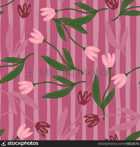 Elegant random tulip seamless pattern on stripe background. Decorative floral ornament wallpaper. Botanical design. For fabric design, textile print, wrapping, cover. Retro vector illustration.. Elegant random tulip seamless pattern on stripe background.
