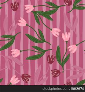 Elegant random tulip seamless pattern on stripe background. Decorative floral ornament wallpaper. Botanical design. For fabric design, textile print, wrapping, cover. Retro vector illustration.. Elegant random tulip seamless pattern on stripe background.