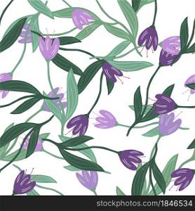 Elegant random tulip seamless pattern on white background. Decorative floral ornament wallpaper. Botanical design. For fabric design, textile print, wrapping, cover. Retro vector illustration.. Elegant random tulip seamless pattern on white background.