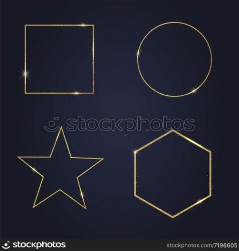 Elegant Realistic golden luxury frame with light effects. Shining banner. Glowing graphic vector illustration for you brand, logo, cards. With fashion magic sparkles elements