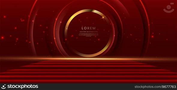 Elegant red stage with gold diagonal glowing lighting effect and sparkle. Template premium award design. Vector illustration