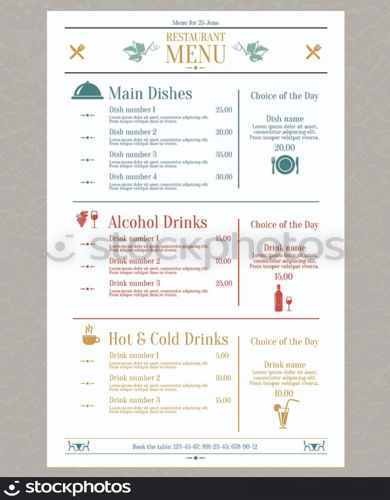 Elegant restaurant menu list with decorative elements vector illustration