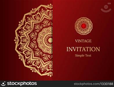 Elegant Save The Date card design. Vintage floral invitation card template. Luxury swirl mandala greeting red and gold card