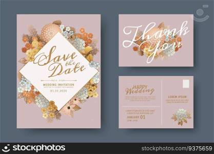 Elegant save the date template with beautiful flowers. Elegant save the date template