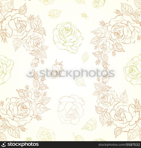 Elegant seamless pattern of roses on a beige background. Vector illustration