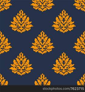 Elegant seamless pattern with blue background and yellow floral elements