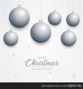 Elegant shiny white Christmas background with Silver baubles and place for text