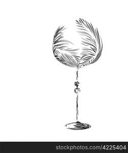 Elegant stylized glass of wine with a flower pattern