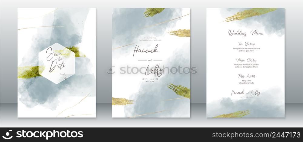 Elegant template wedding invitation card watercolor background with golden texture painting