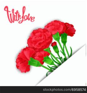 Elegant vector bouquet With Love. With Love. Elegant template of flowers Carnations in stylized cuts paper. Use as poster, web, greeting card and advertisement.