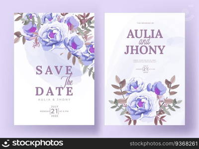 Elegant wedding invitation card set template with beautiful floral and leaves