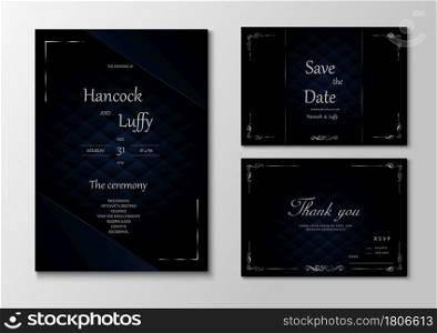 Elegant wedding invitation card template design luxury dark background with black and blue. Vector illustration.Eps10