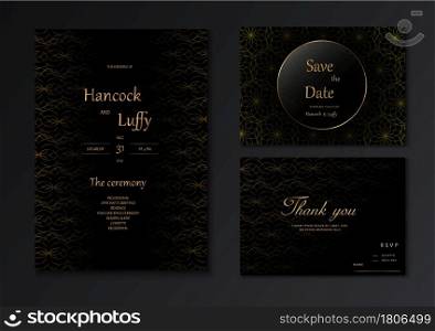 Elegant wedding invitation card template design luxury dark background with black and gold. Vector illustration.Eps10