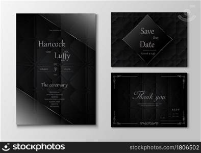 Elegant wedding invitation card template design luxury dark background with black and silver. Vector illustration.Eps10