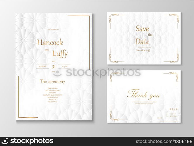 Elegant wedding invitation card template floral design luxury background with white and gold. Vector illustration.Eps10