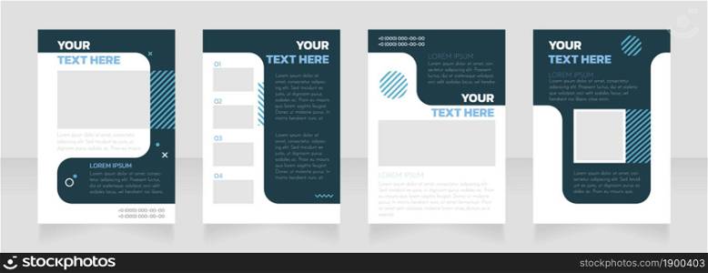 Elegant white and dark blue blank brochure layout design. Service info. Vertical poster template set with empty copy space for text. Premade corporate reports collection. Editable flyer paper pages. Elegant white and dark blue blank brochure layout design