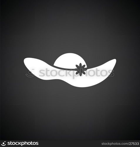 Elegant woman hat icon. Black background with white. Vector illustration.