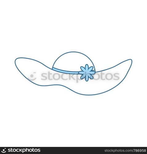 Elegant Woman Hat Icon. Thin Line With Blue Fill Design. Vector Illustration.